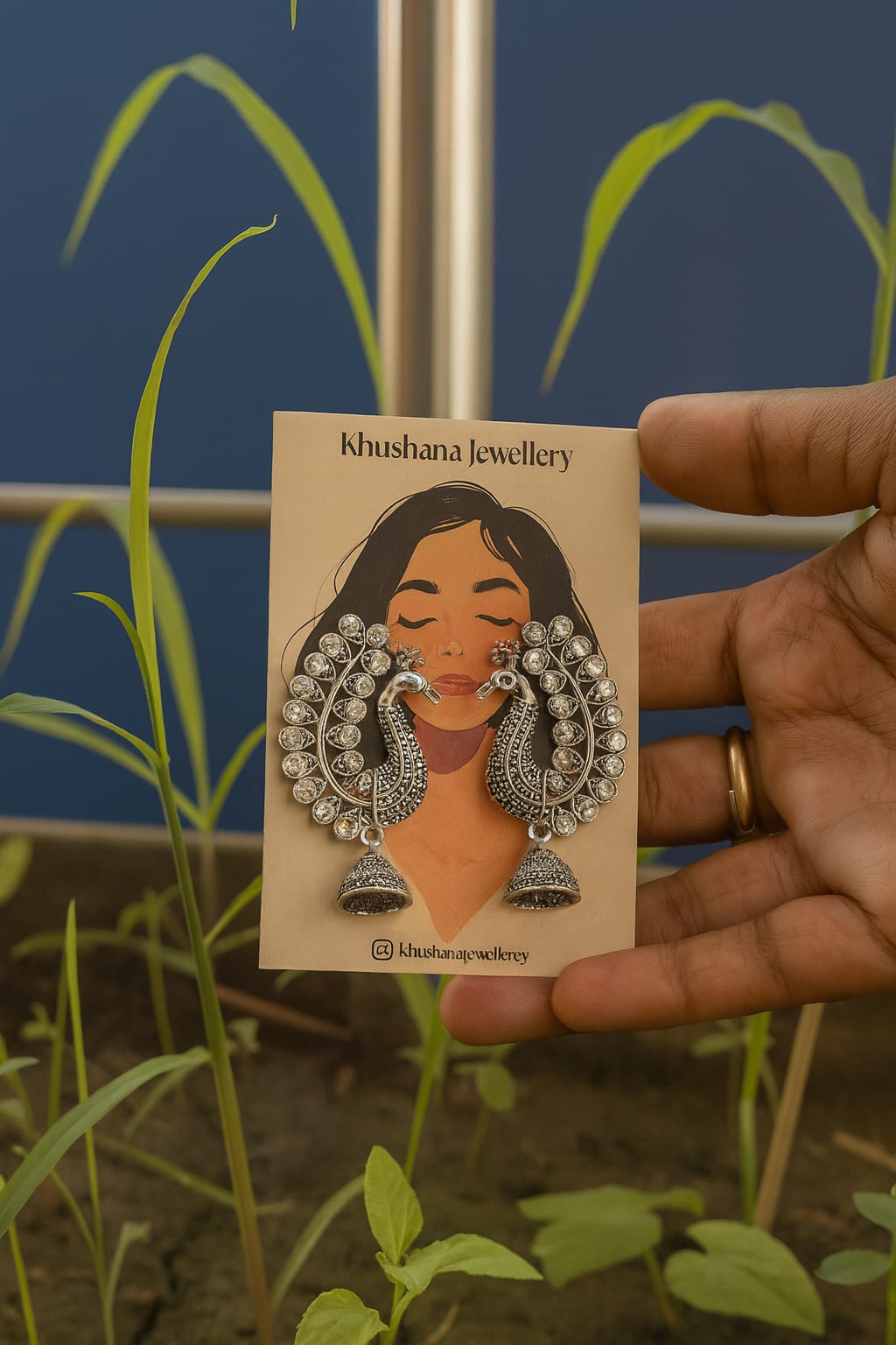 Oxidized Peacock Design Jhumka Earrings with Stone Detailing