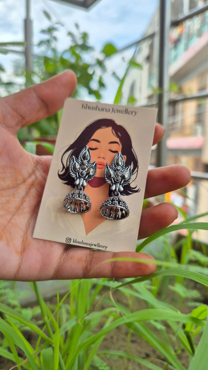 Oxidized Leaf Design Jhumka Earring