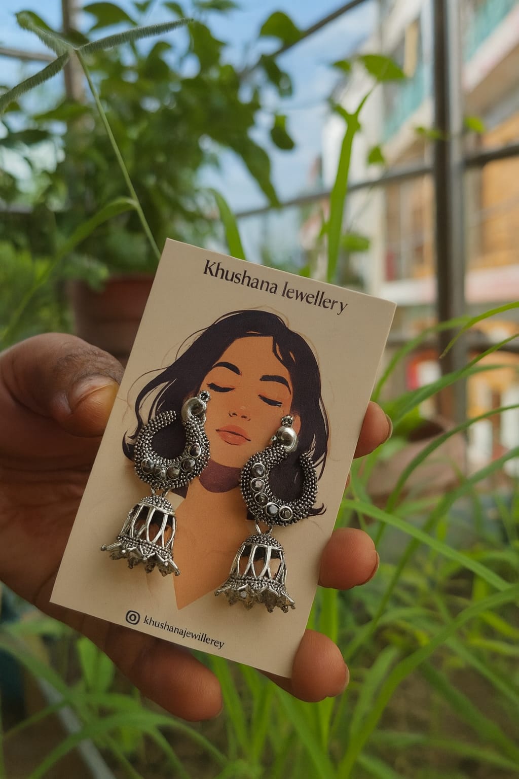 Oxidised Peacock Style Jhumka Earrings