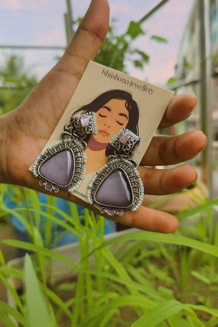 Oxidised Stone Statement Earrings