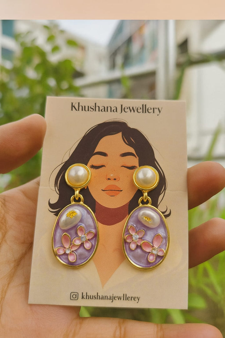 Lavender Floral Pearl Drop Earrings 🌸✨