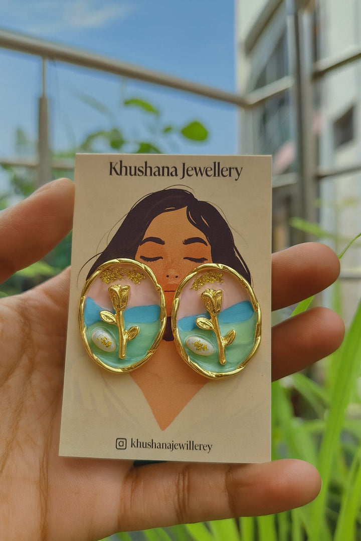 Pastel Bloom Oval Stud Earrings 🌸✨