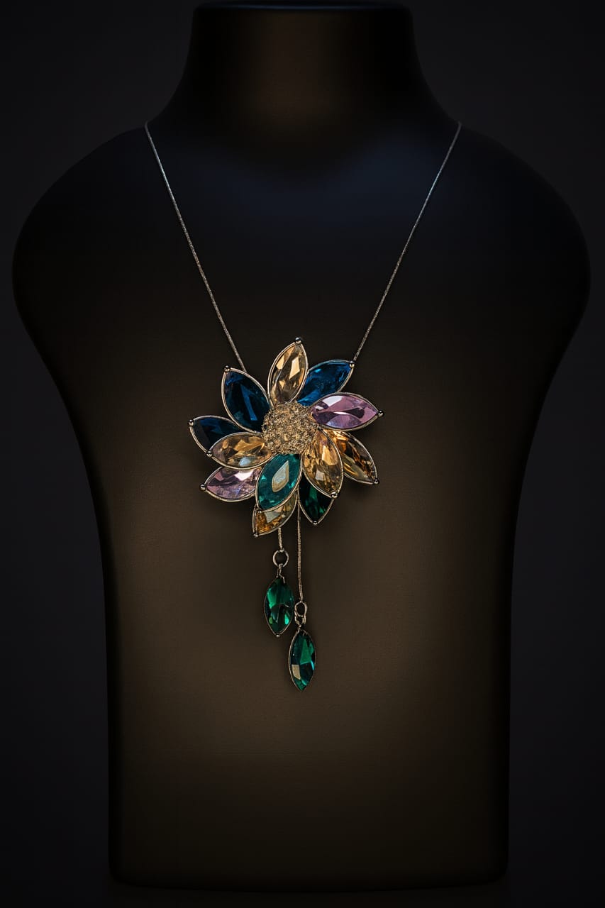 Multicolor Crystal Floral Pendant Necklace