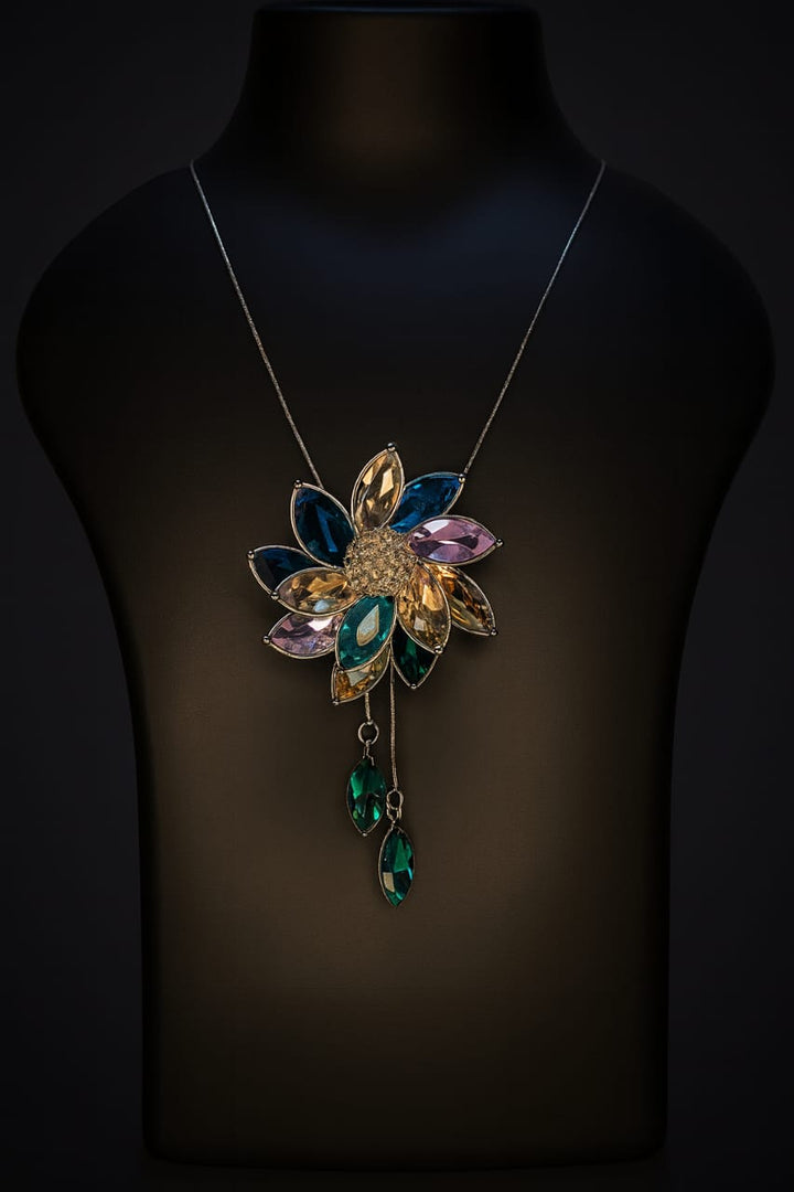 Multicolor Crystal Floral Pendant Necklace