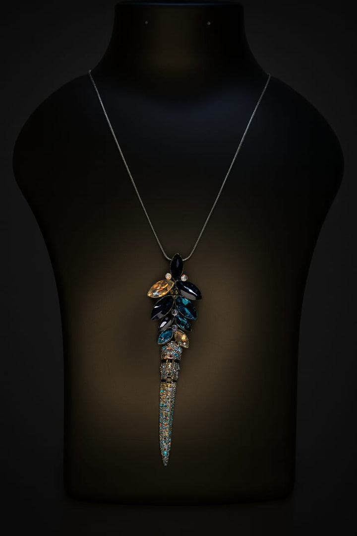 Elegant Crystal Leaf Dagger Pendant Necklace