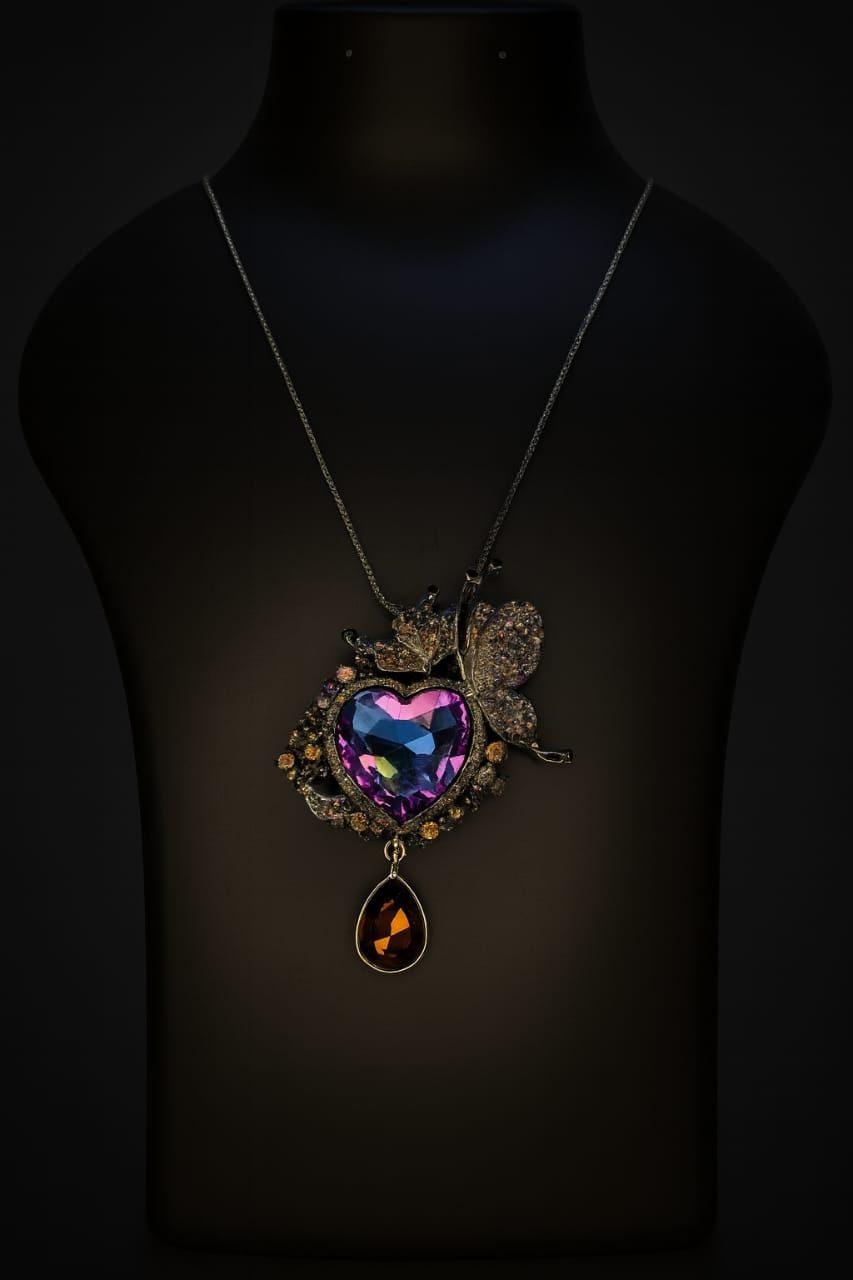Mystic Purple Heart Butterfly Pendant Necklace