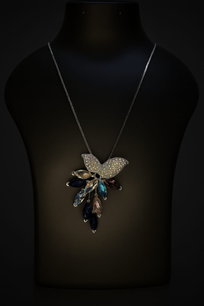 Crystal Butterfly Charm Multicolor Pendant Necklace