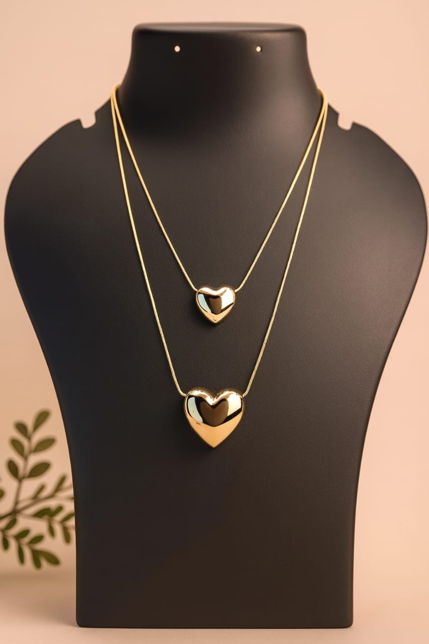 Golden Double Heart Layered Pendant Necklace