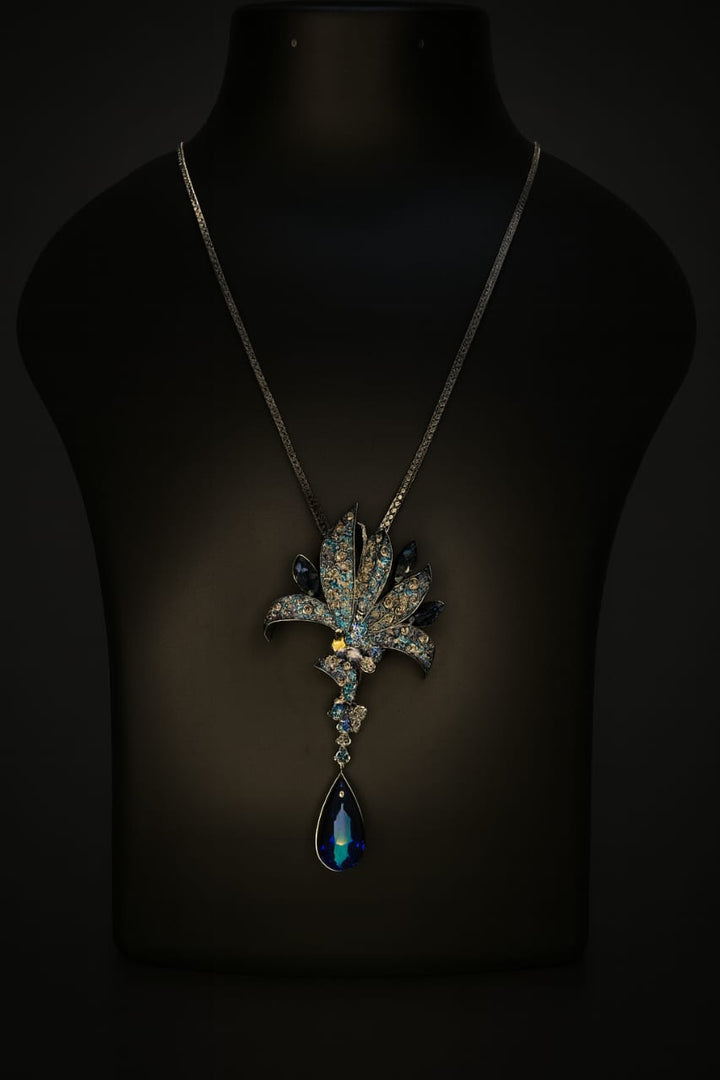 Royal Blue Crystal Bloom Pendant Necklace