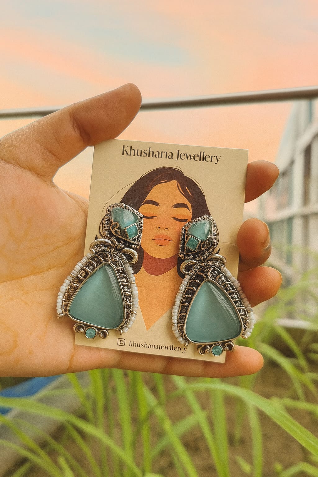 Oxidised Stone Statement Earrings