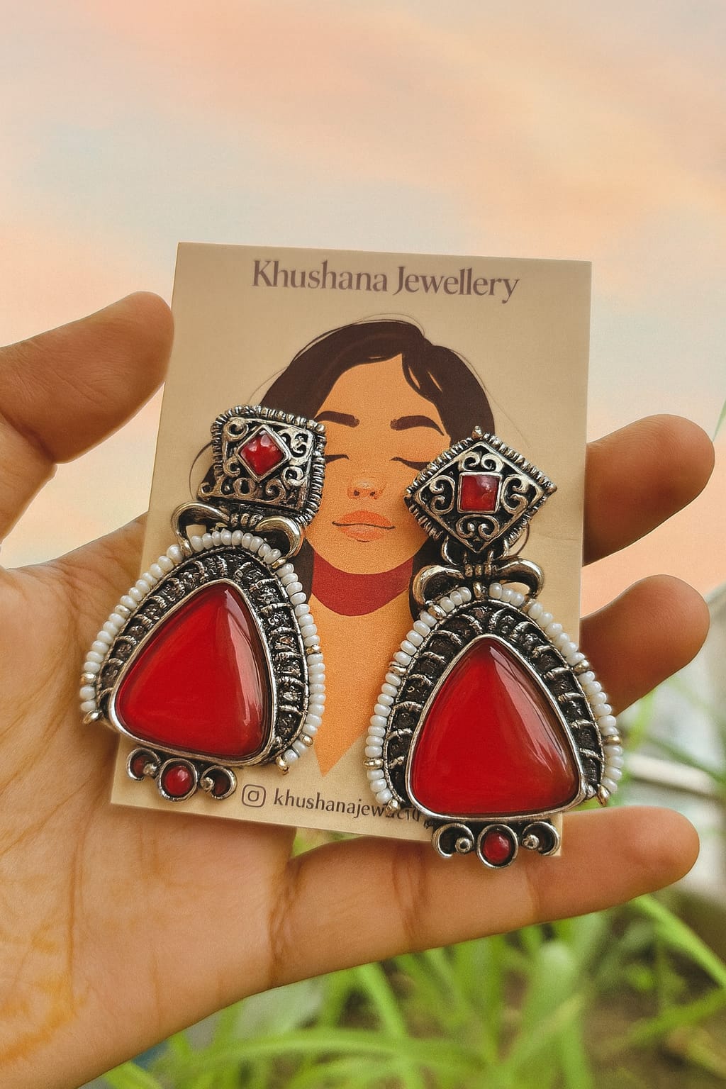 Oxidised Stone Statement Earrings