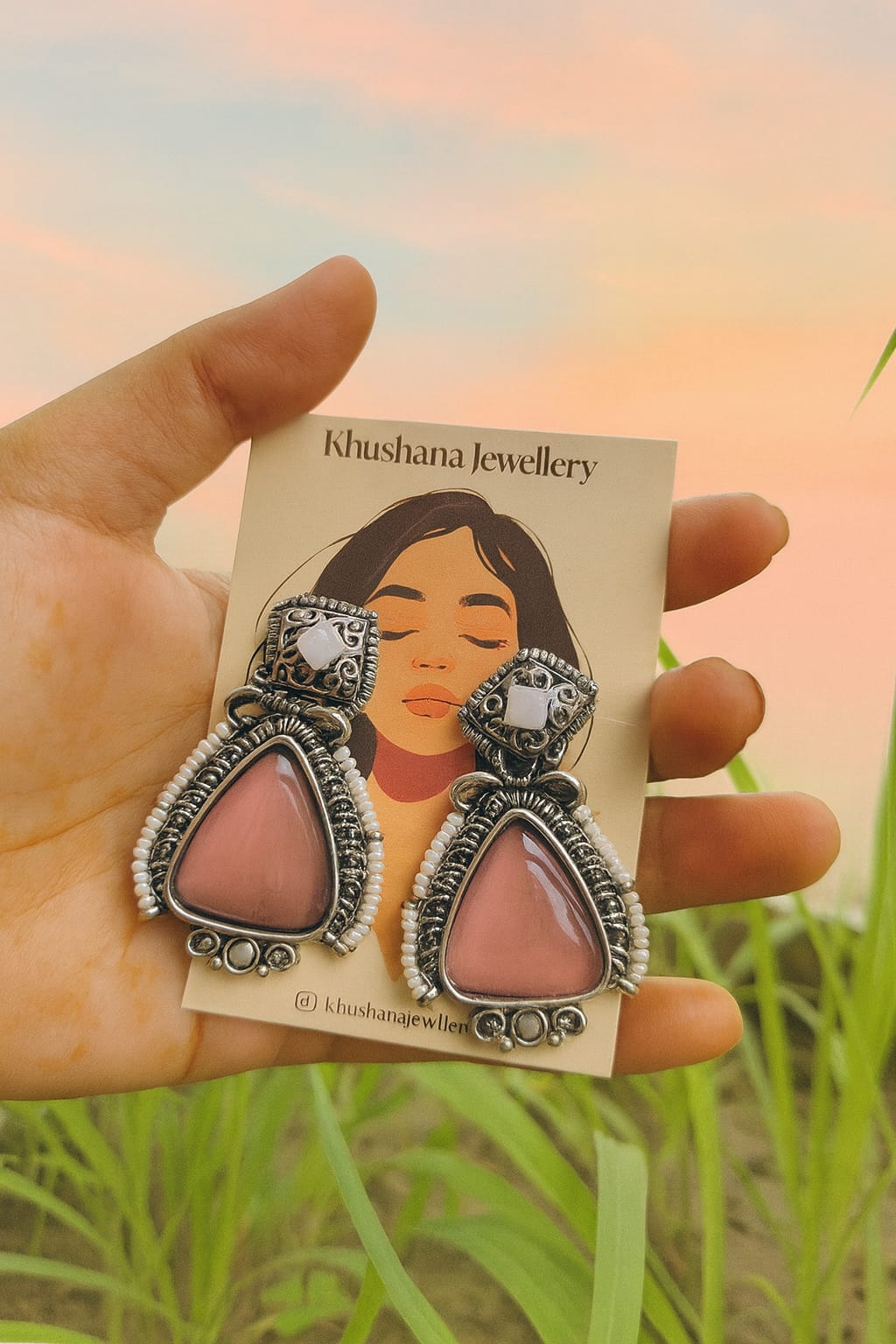 Oxidised Stone Statement Earrings